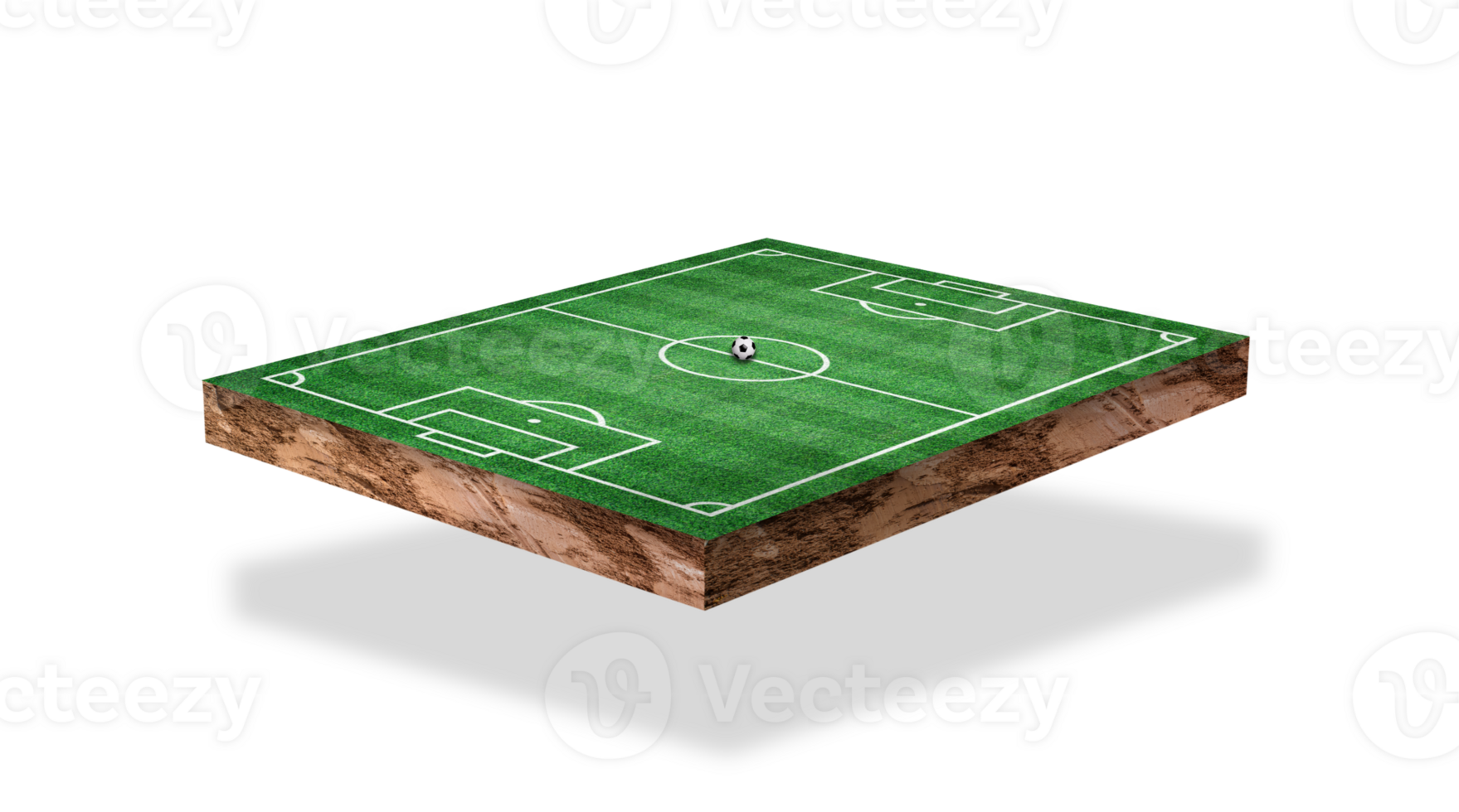 3D Rendering. Green grass soccer field isolated on transparent background. png