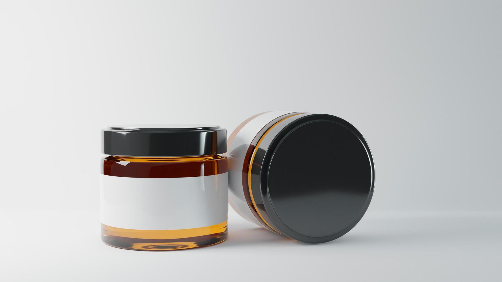 3D realistic render of honey jar mock-up. blank Label. Black lid photo