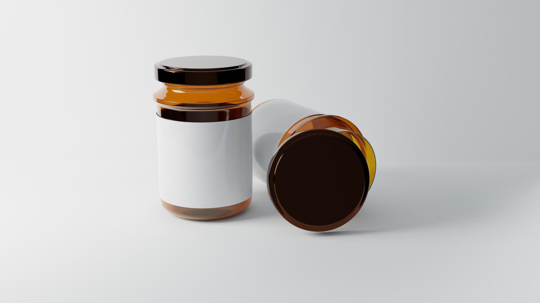 6 honey jar. orange or maple syrup or jam in glass jar isolated mockup template - 3d render photo