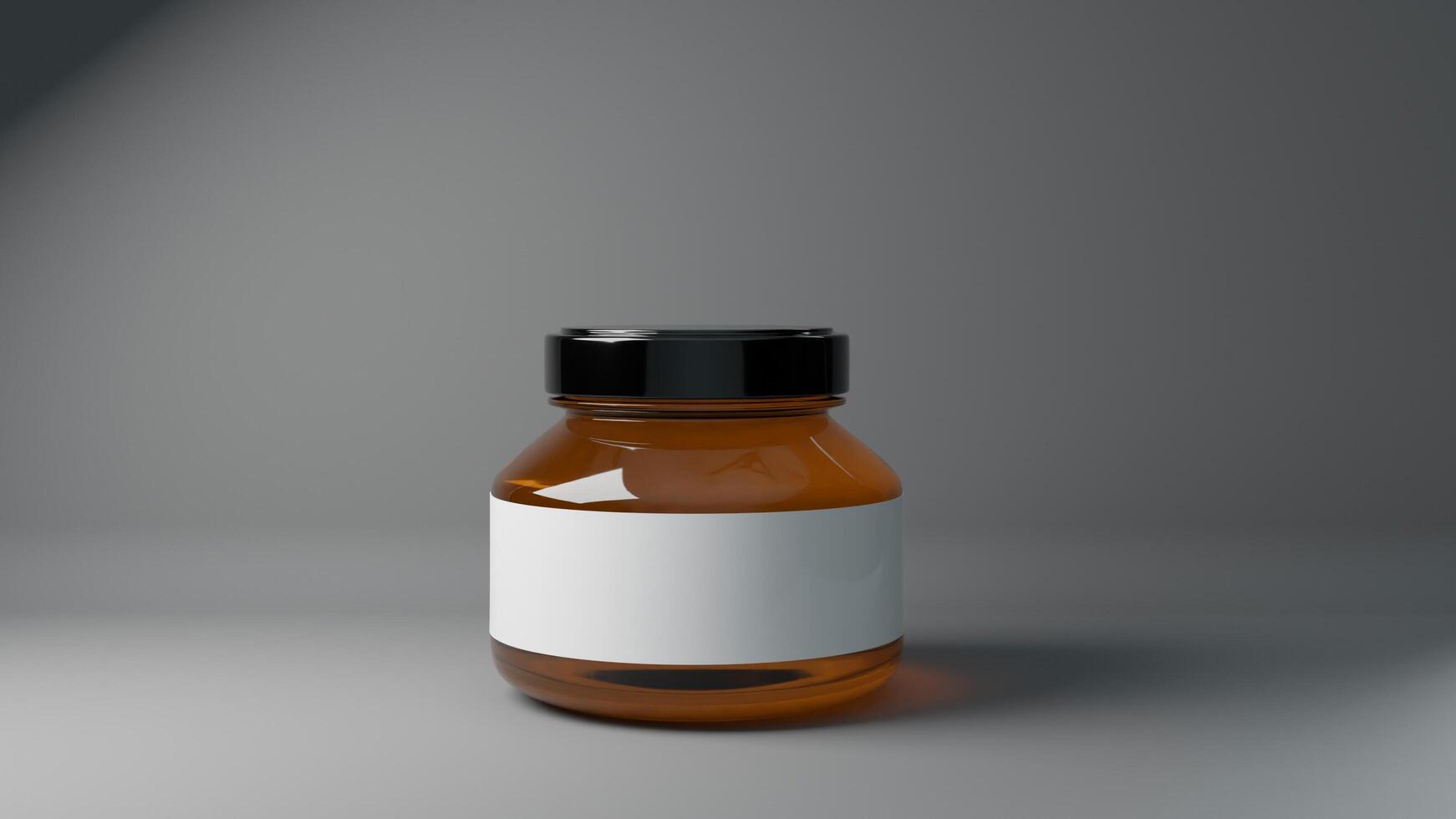 250 ml honney jars with black rectangle and hexagon paper label in front plate on white solid background mockup collection ready for branding 3d rendering photo
