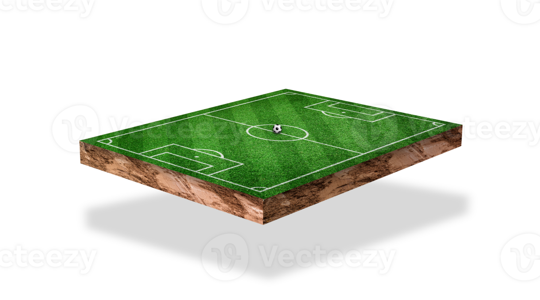 3D Rendering. Green grass soccer field isolated on transparent background. png