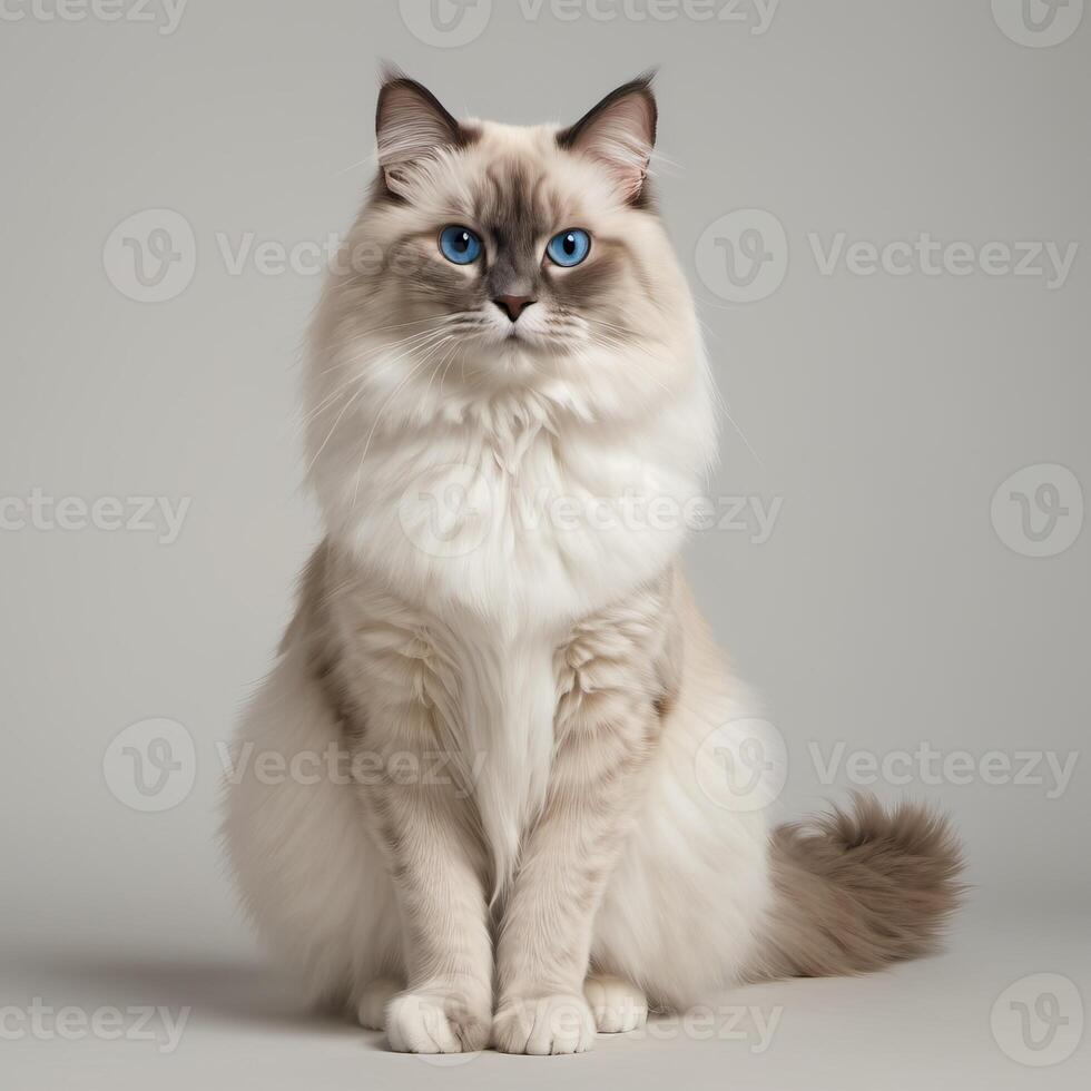 AI generated Full body of a ragdoll cat on plain background photo