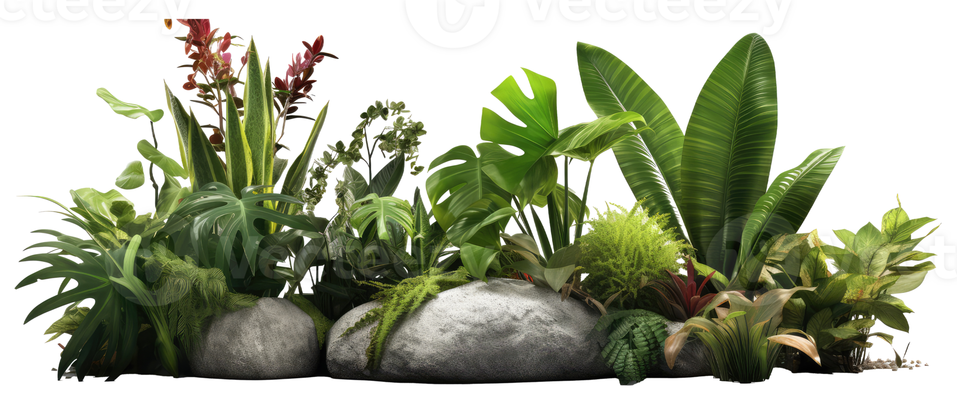 AI generated a large rock with plants in it png