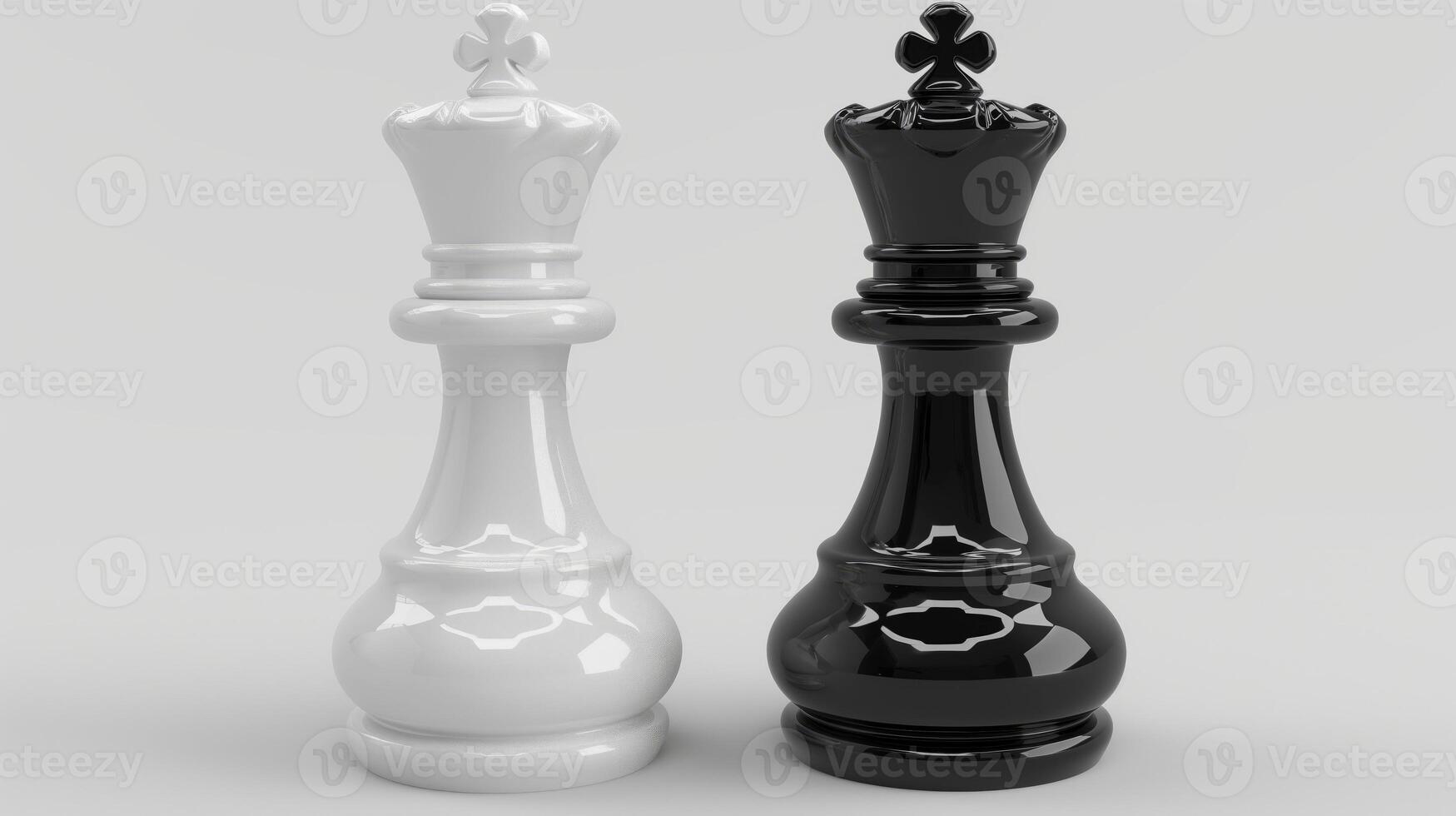 AI generated Chess two kings black and white stand on a white background. Sport game. Macro photography. Horizontal format. photo