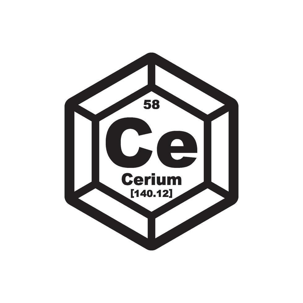 Cerium icon, chemical element in the periodic table vector