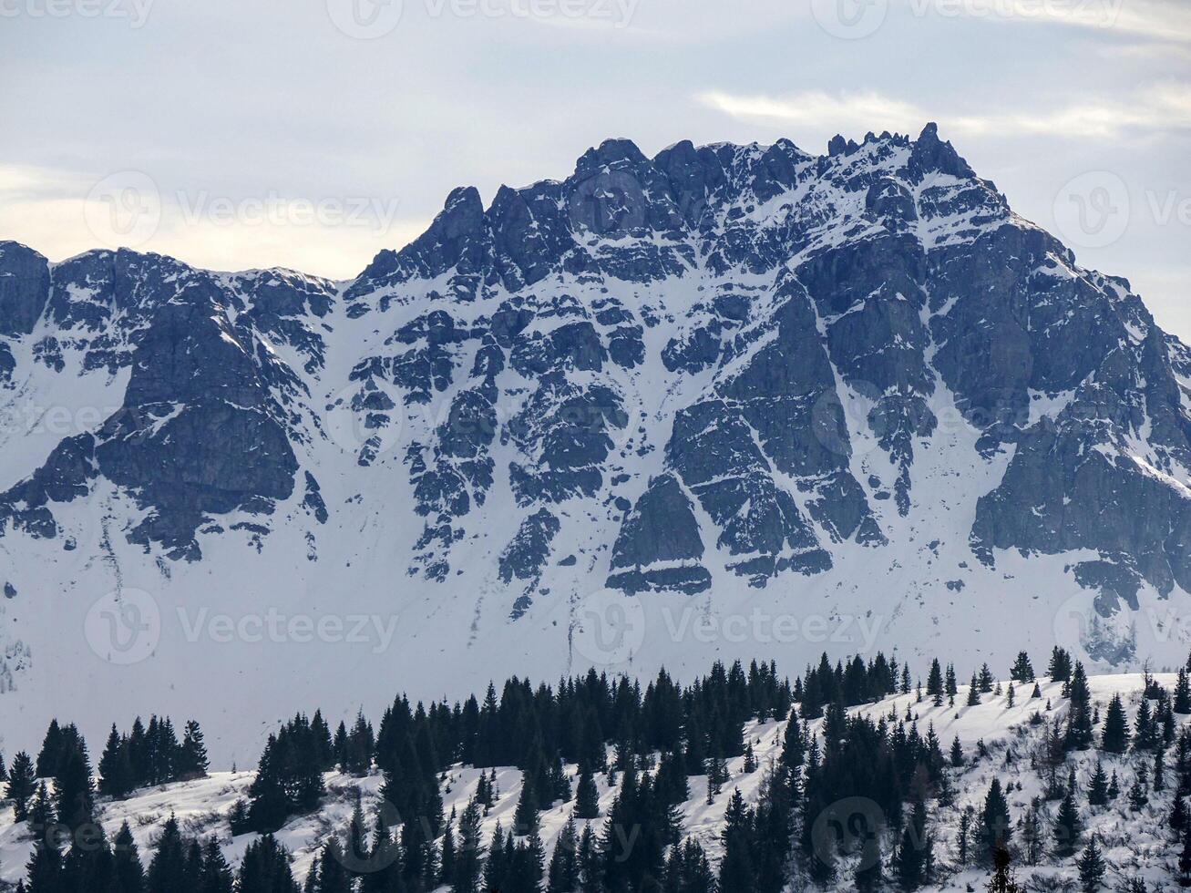 mountain winter dolomites snow panorama val badia valley photo