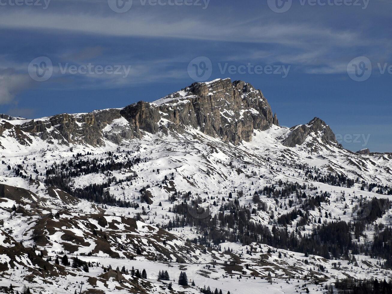 mountain winter dolomites snow panorama val badia valley photo