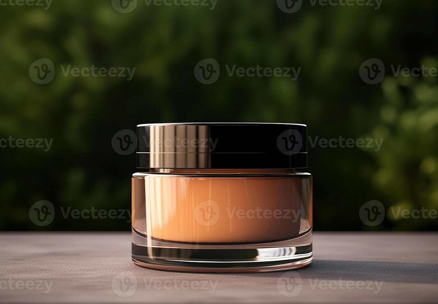 AI generated yellow cosmetic cream product on a table behind drak blur background photo