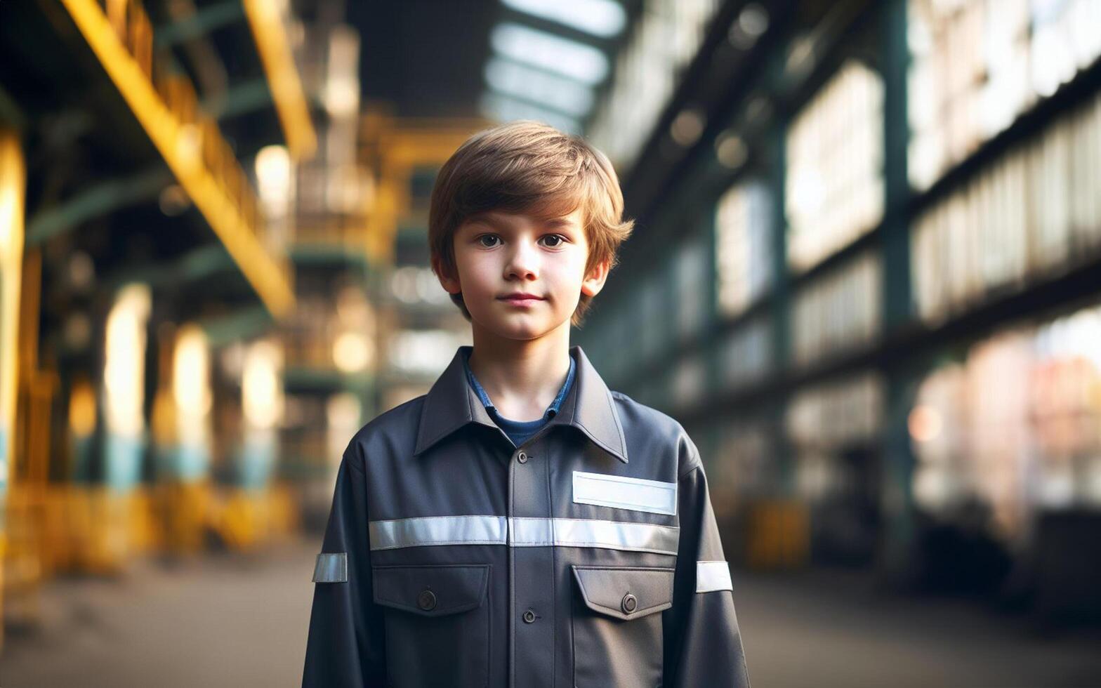 AI generated Children wearing engineering uniforms in a factory control machinery Future career dream concept photo