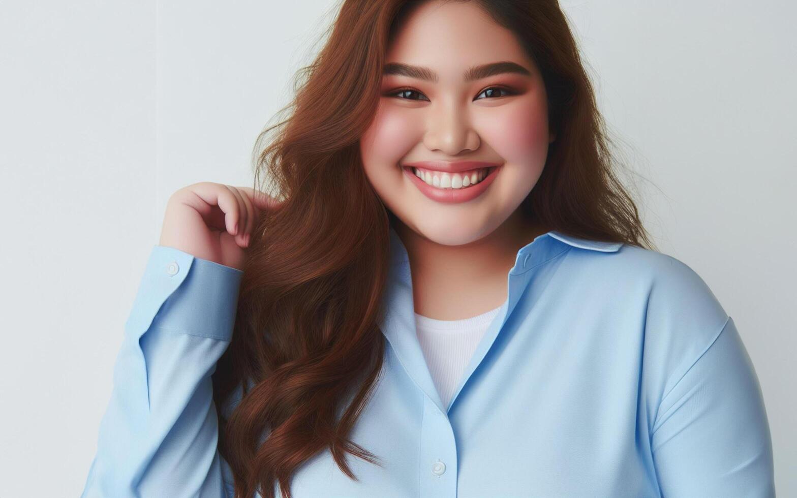 AI generated The fat woman smiled, looking confident in herself. Beautiful fat woman concept, white background photo