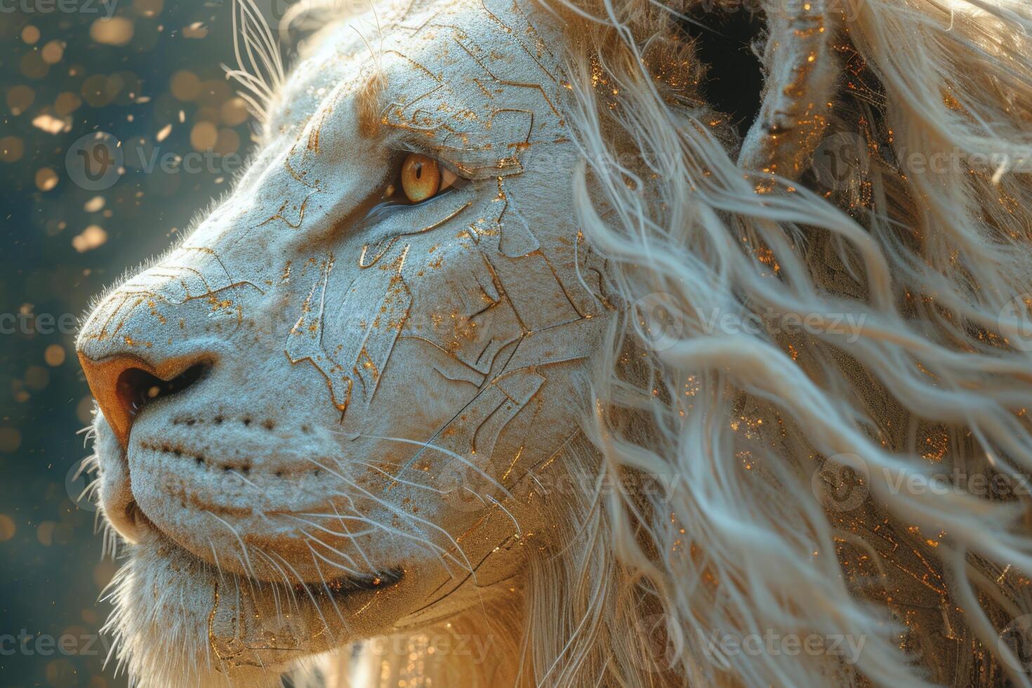 AI generated Portrait of a white lion in a field in summer. 3d illustration photo