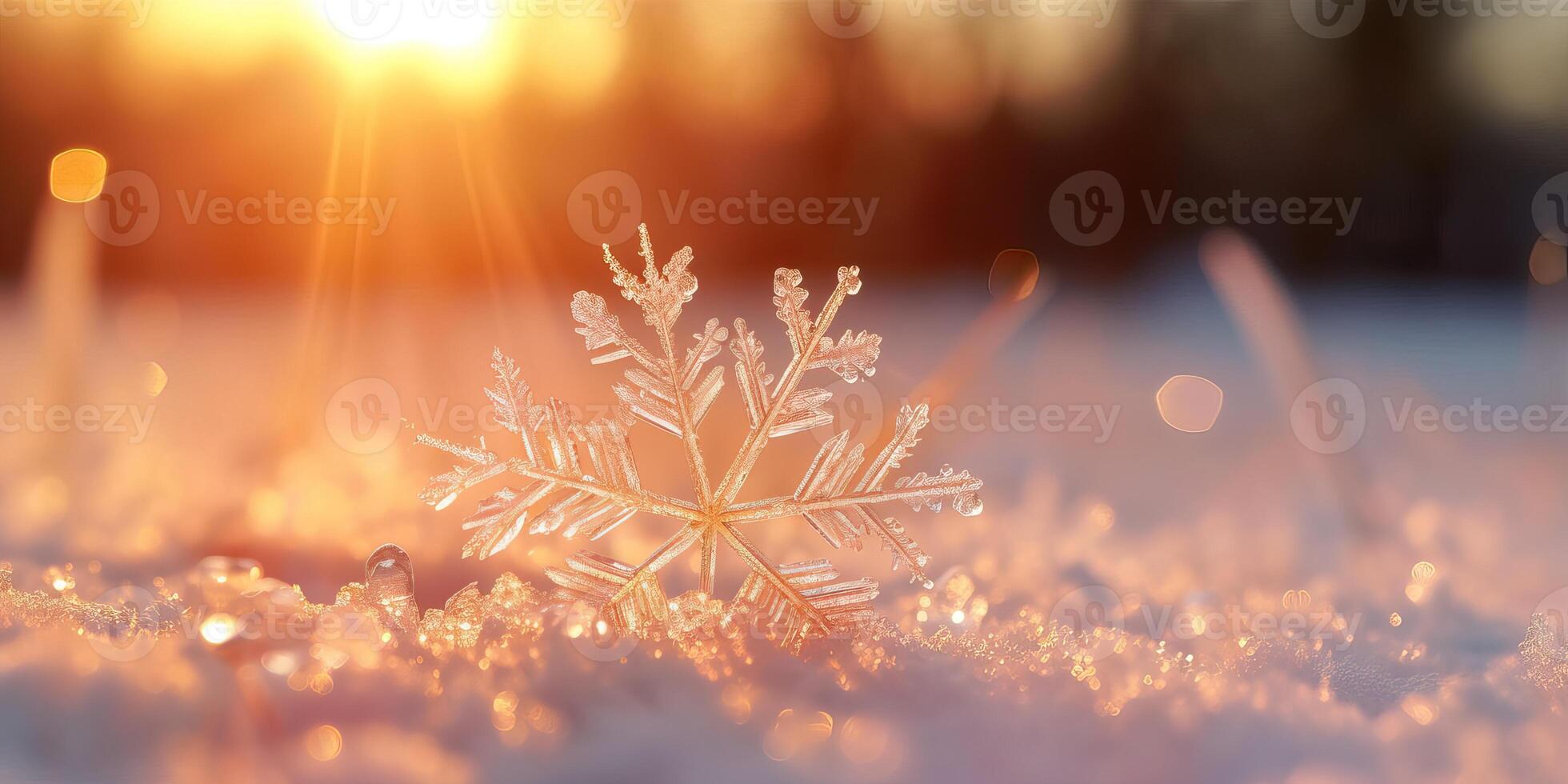 AI generated Winter season outdoors landscape, snowflake shape in nature on a forest ground covered with ice and photo