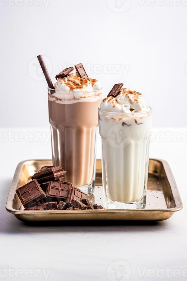 AI generated Gourmet dark chocolate milkshake with marshmallow photo