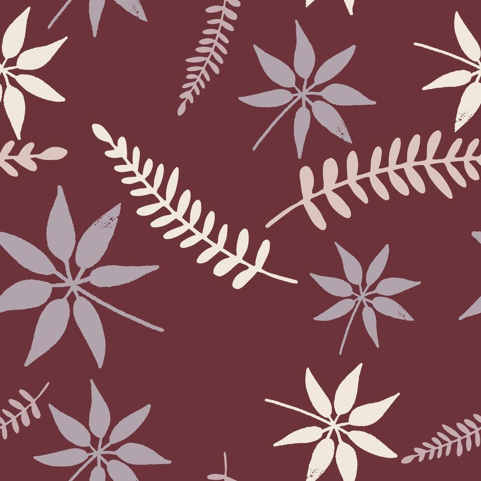 Leaves and flowers. Hand-drawn graphics. Seamless patterns for fabric and packaging design. Vector drawing of botany.