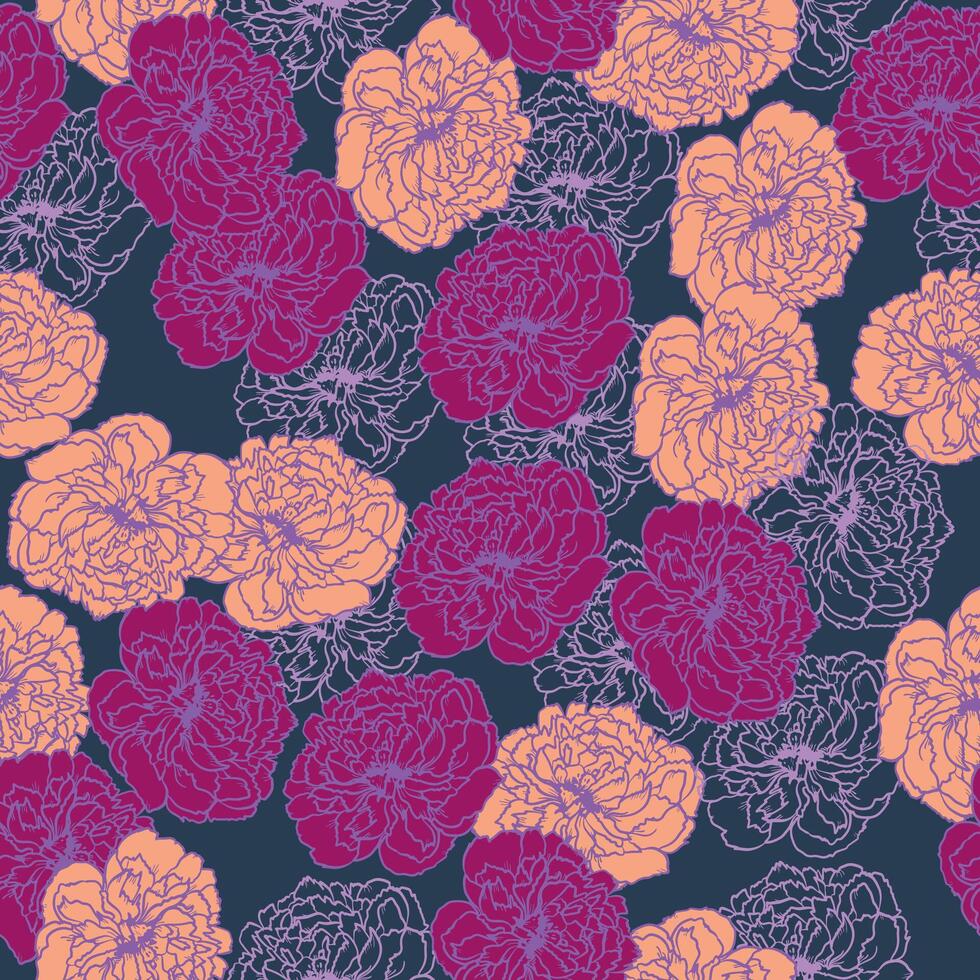 Leaves and flowers. Hand-drawn graphics. Seamless patterns for fabric and packaging design. Vector drawing of botany.