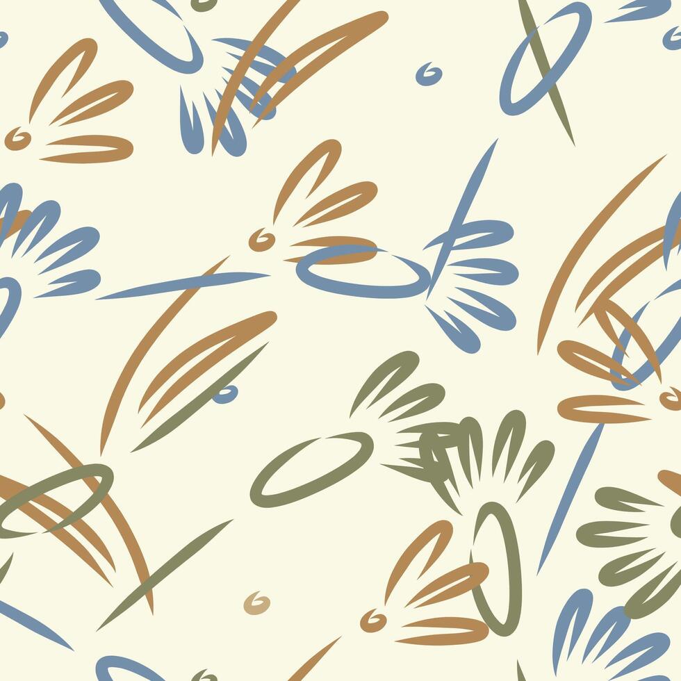 Leaves and flowers. Hand-drawn graphics. Seamless patterns for fabric and packaging design. Vector drawing of botany.