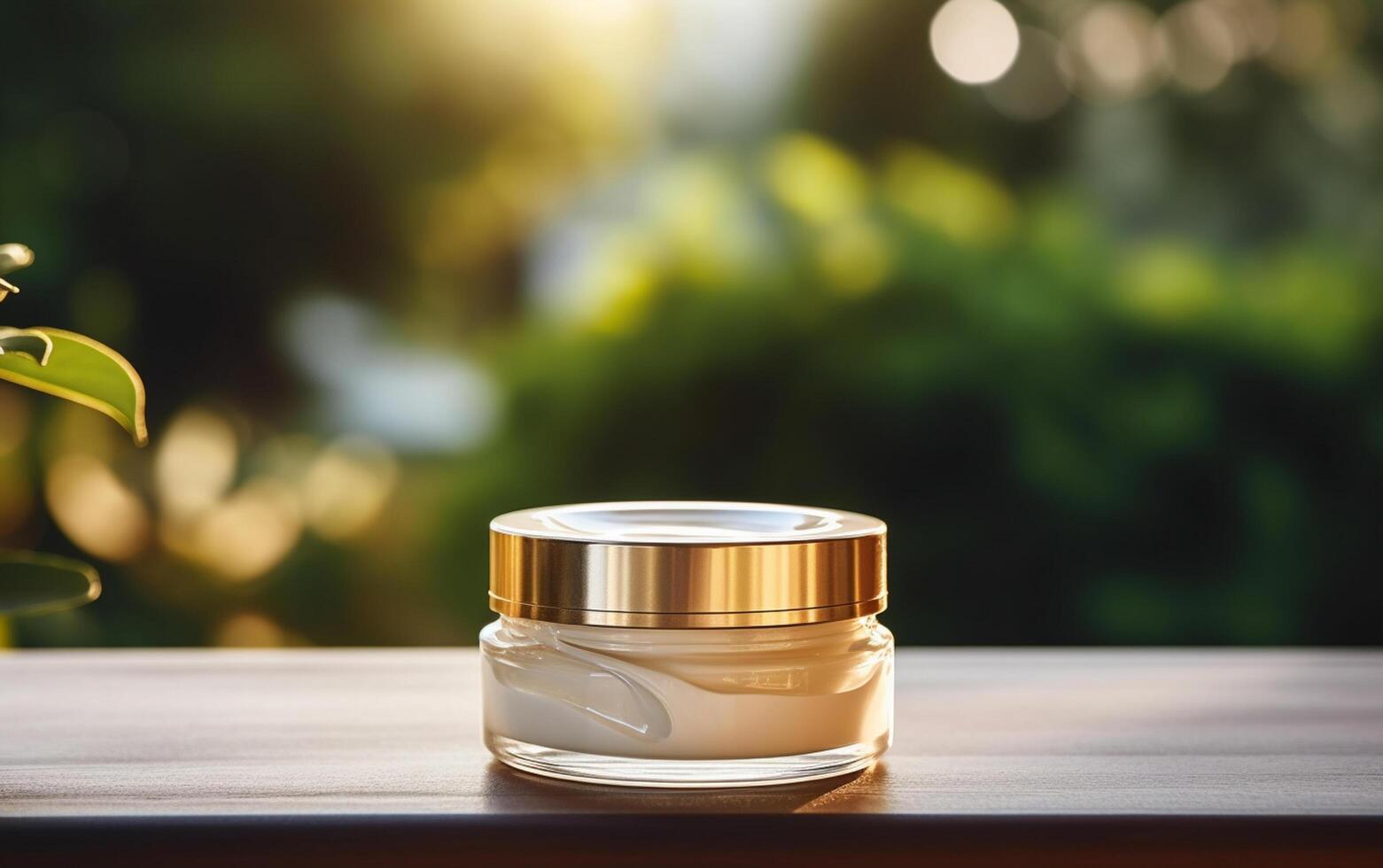 AI generated cosmetic luxury cream jar on the table behind blur background photo