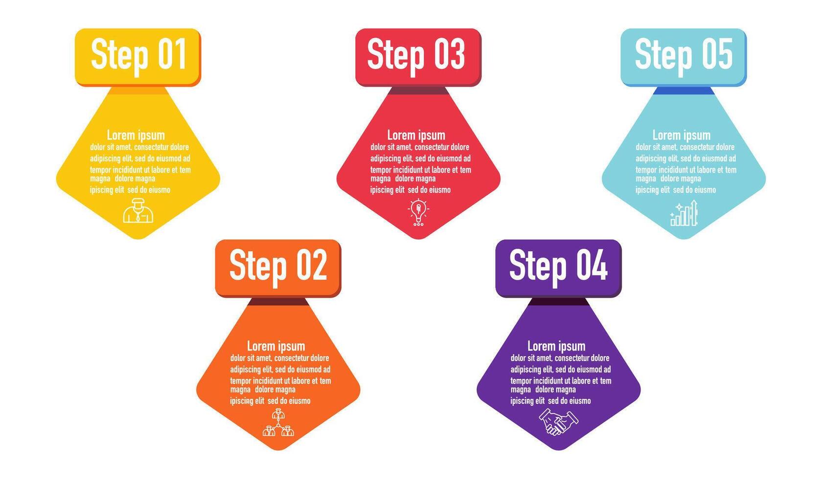 Infographic template for business information presentation. Vector  geometry and icon elements. Modern workflow diagrams. Report plan 5 topics