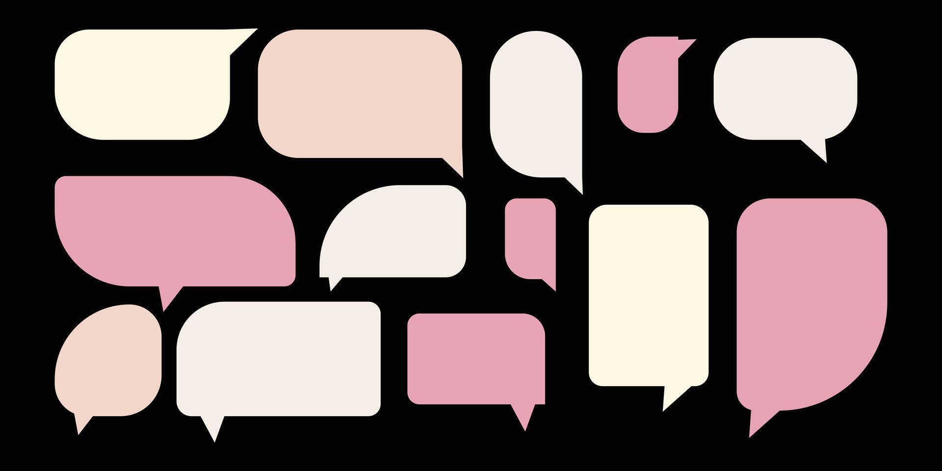 Set speech bubbles on black background. chat box or chat vector square and doodle message or communication icon Cloud speaking for comics and minimal message dialog