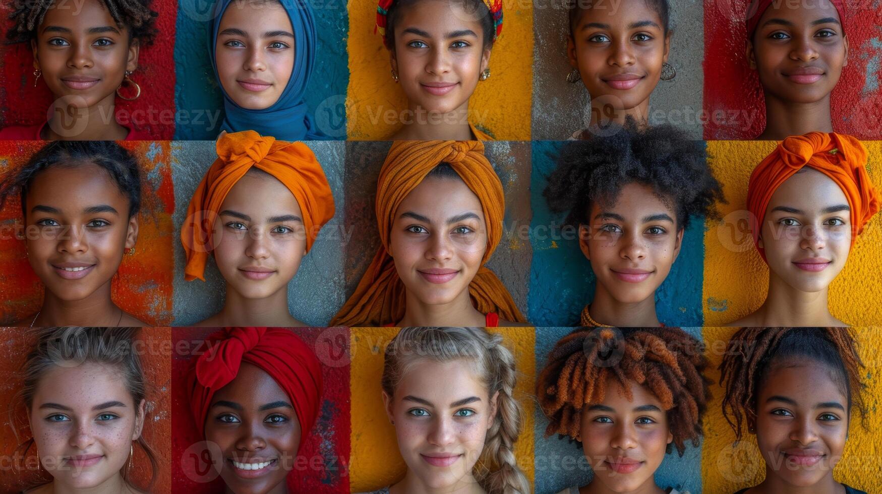 AI generated A collage of many different people. People of different nationalities and races photo