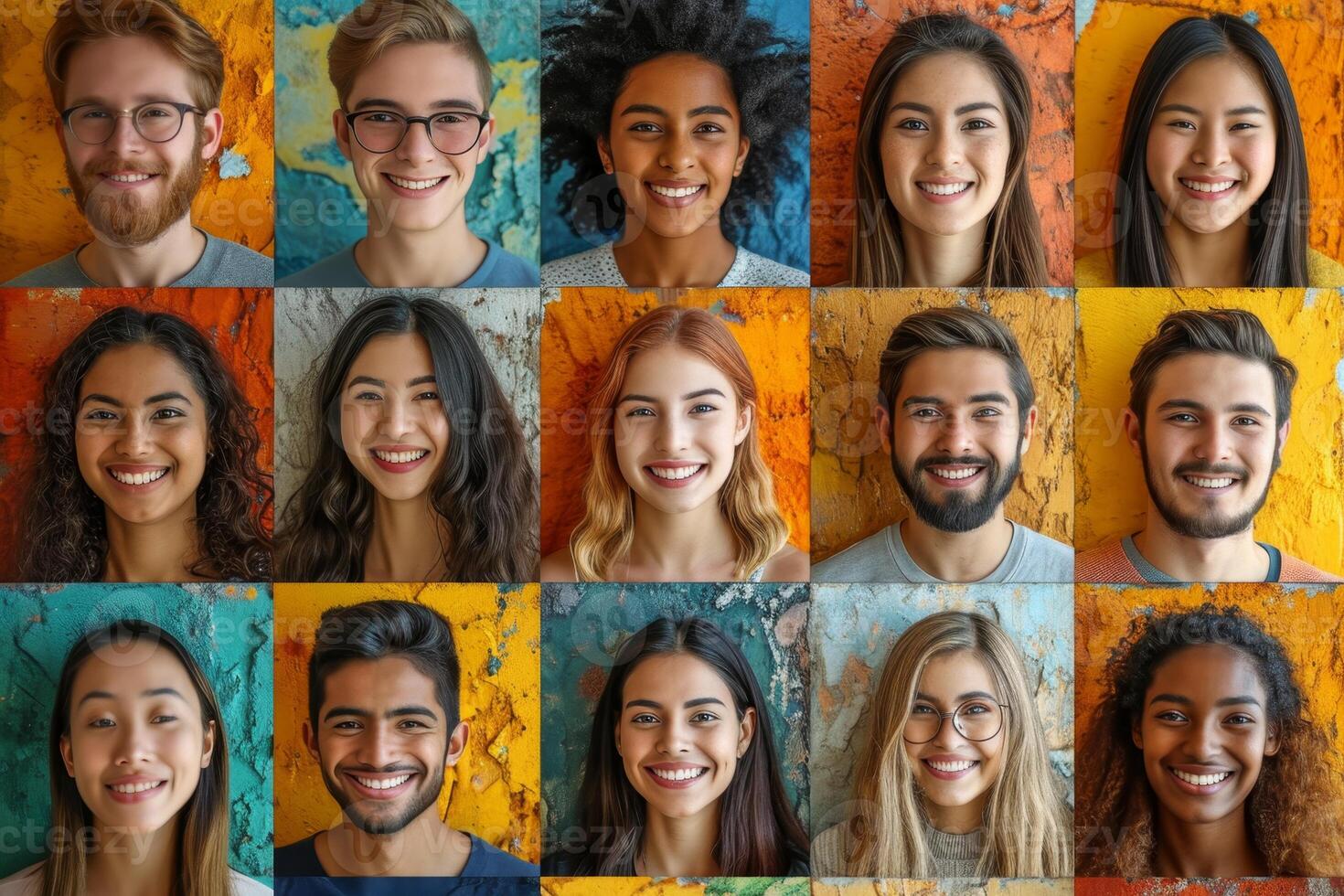 AI generated A collage of many different people. People of different nationalities and races photo