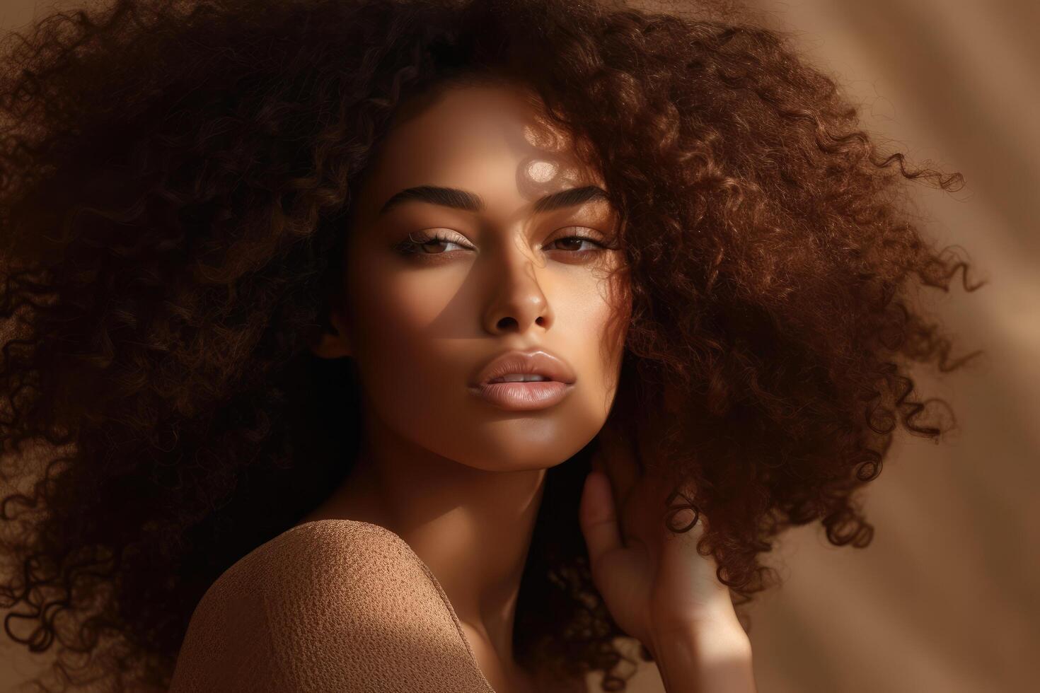 AI generated Beauty portrait of african american girl with natural makeup. photo