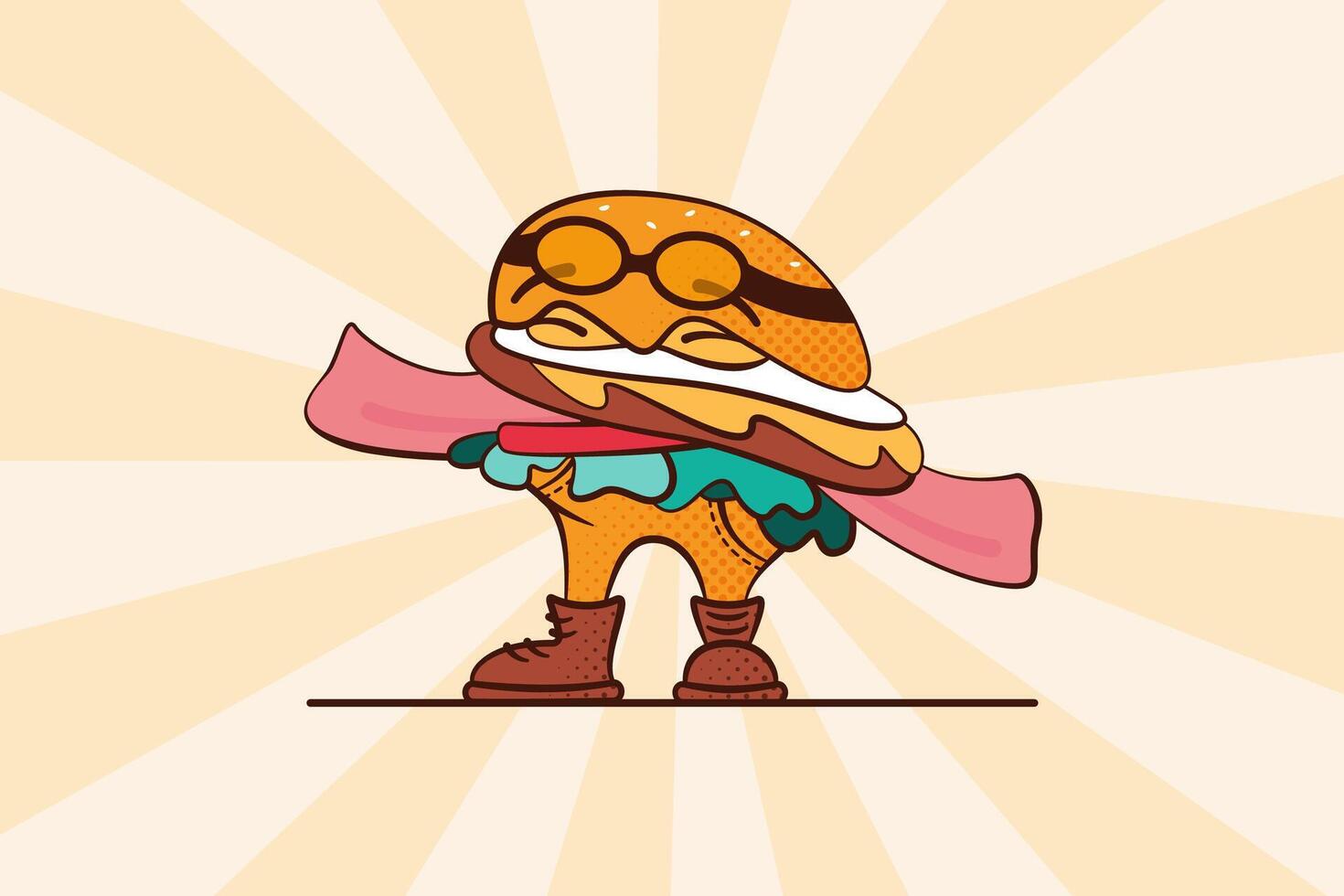 sabroso hamburguesa mascota con sonrisa en retro estilo, Perfecto para t camisa diseño y rápido comida logo vector