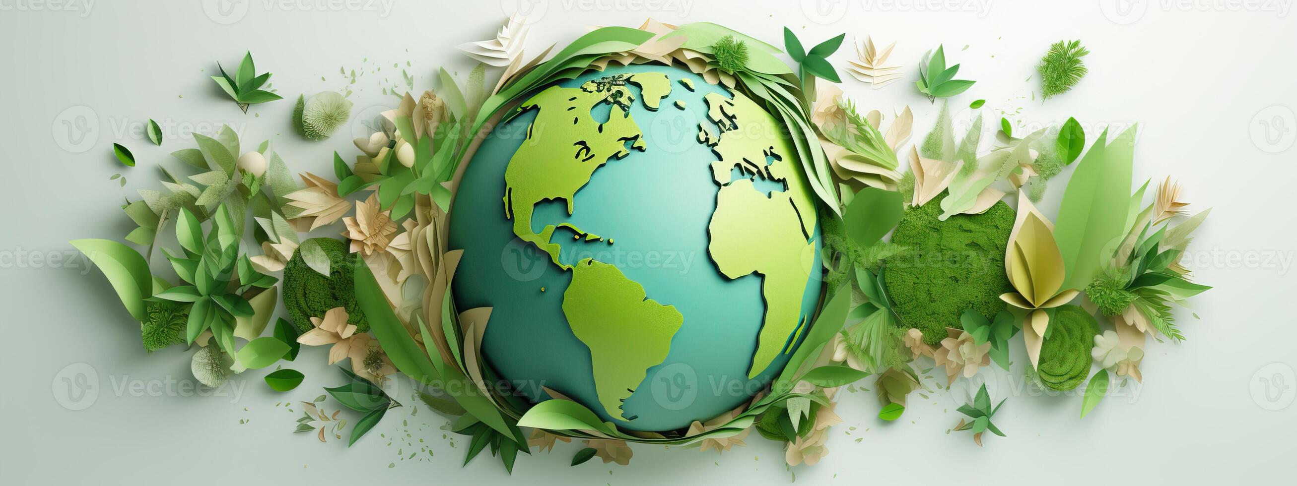 AI generated full body earth in cartoon style full studio center in beige background, symbol of environmental photo