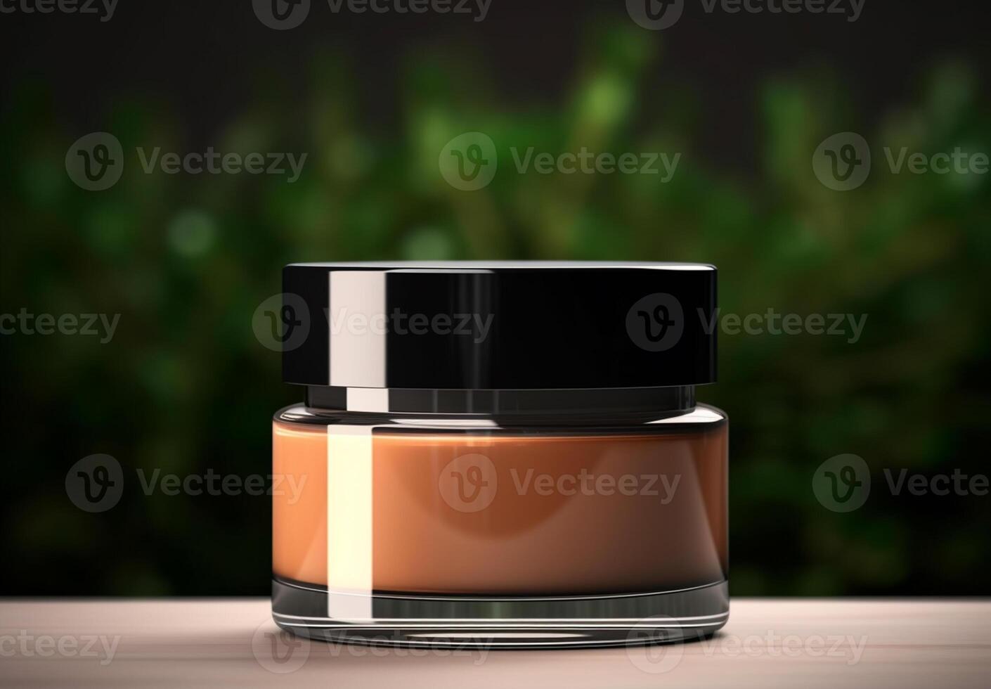 AI generated yellow cosmetic cream product on a table behind drak blur background photo