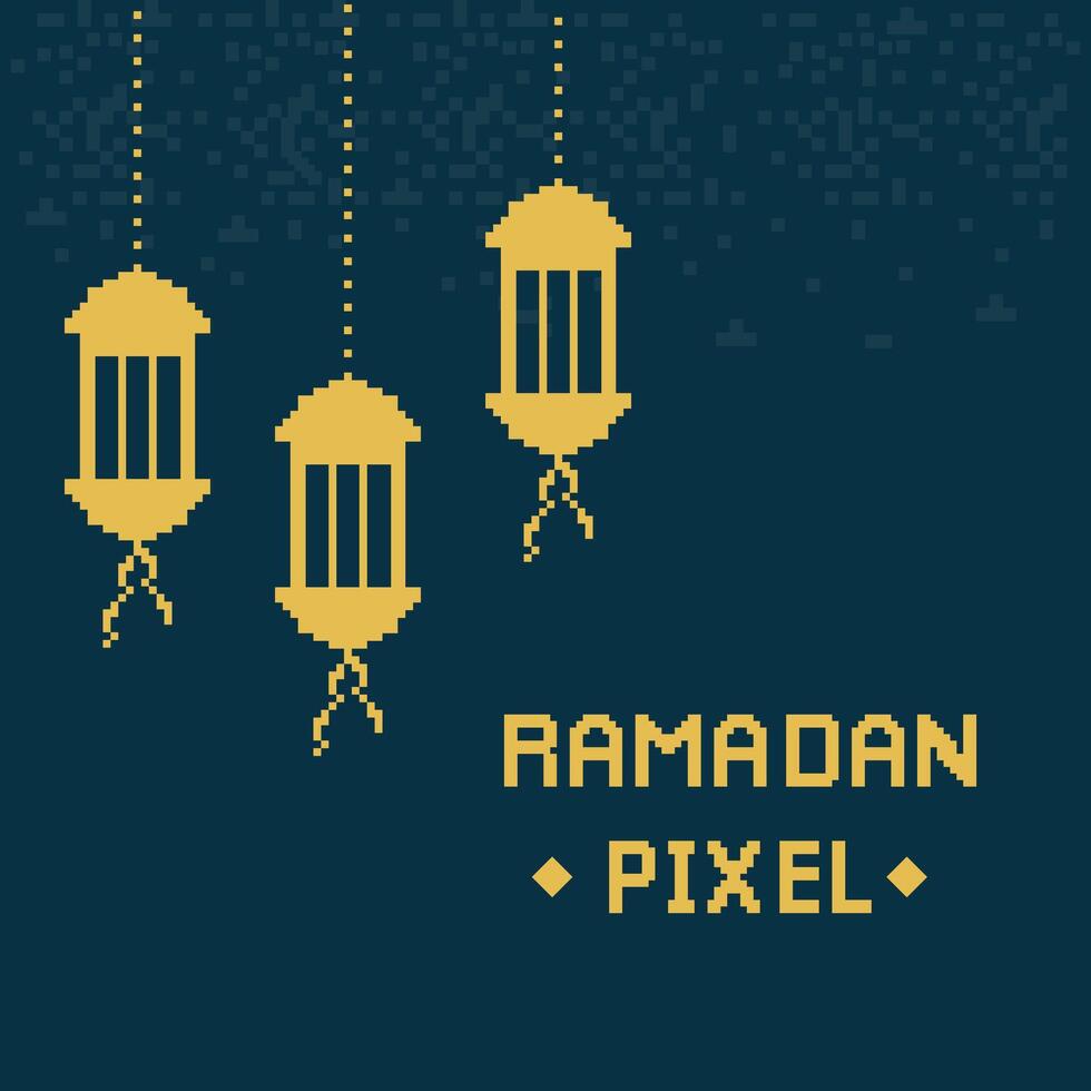 Pixel Arabic traditional Ramadan Kareem eastern lanterns abstract background vector