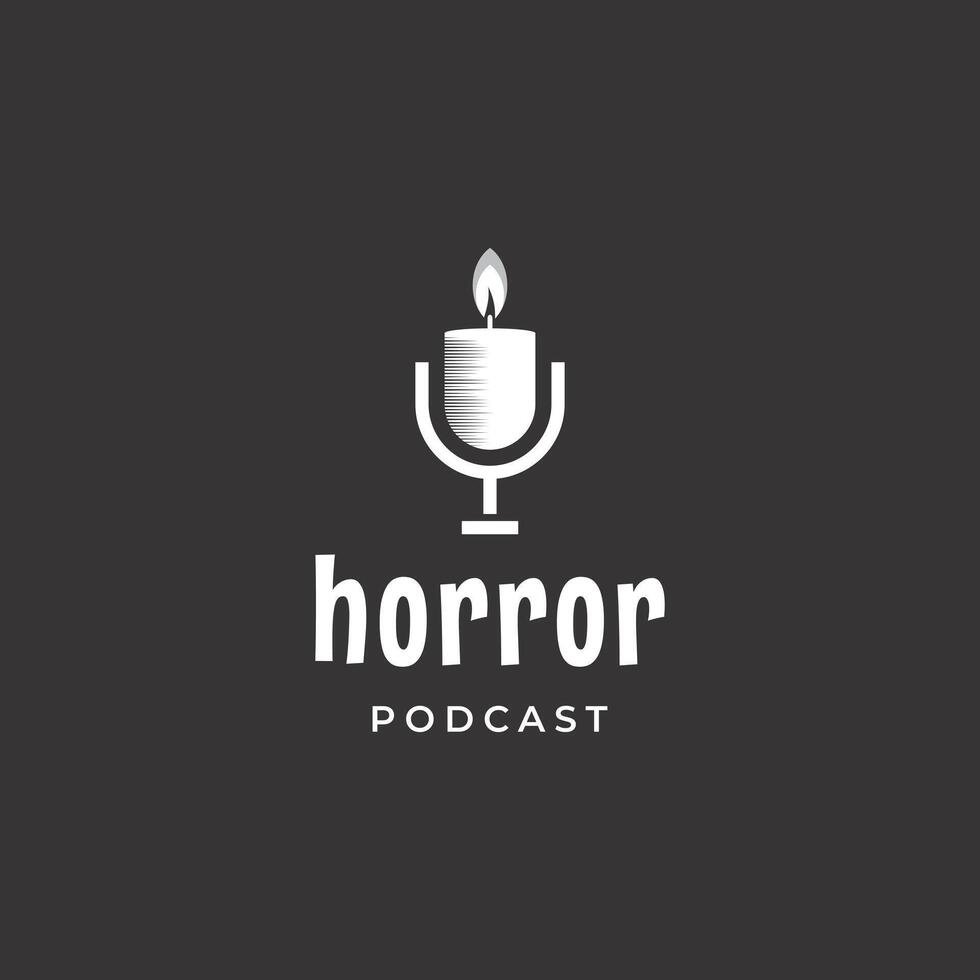 horror podcast logo, podcast micrófono combinar con vela logo concepto vector