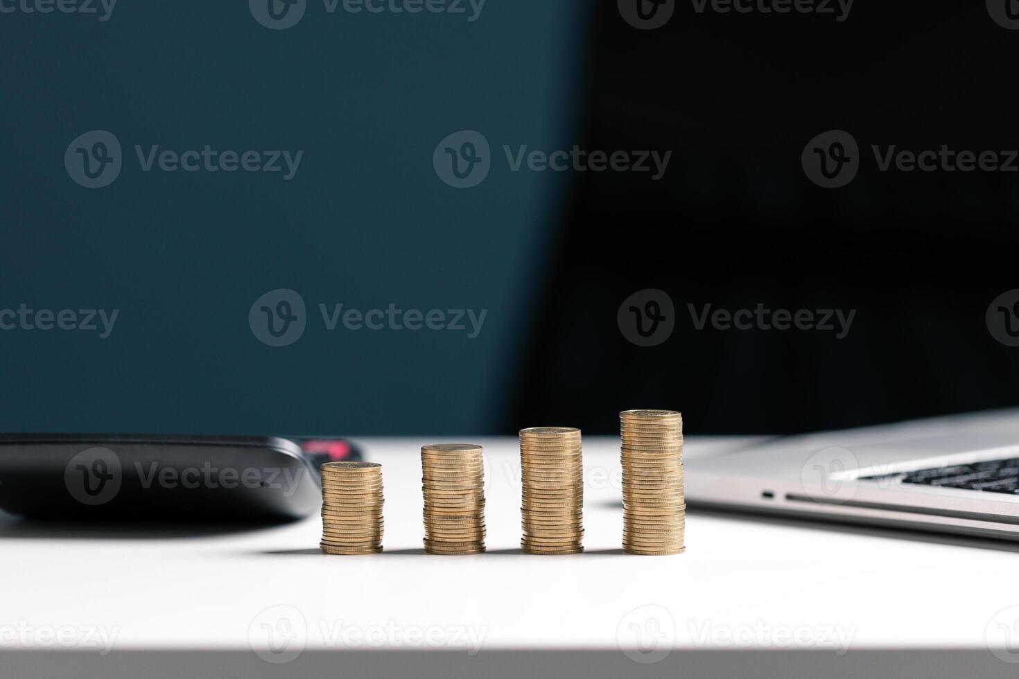 Coin stack growing and find out the way to get a return on investment. Finance and money exchange investment as concept. photo