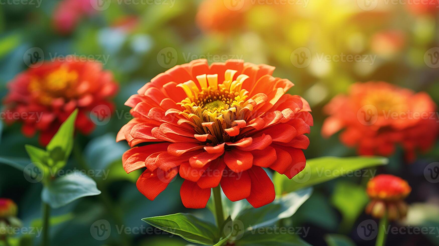 AI generated Blossom lilac zinnia flower on a green background on a summer day macro photography. photo