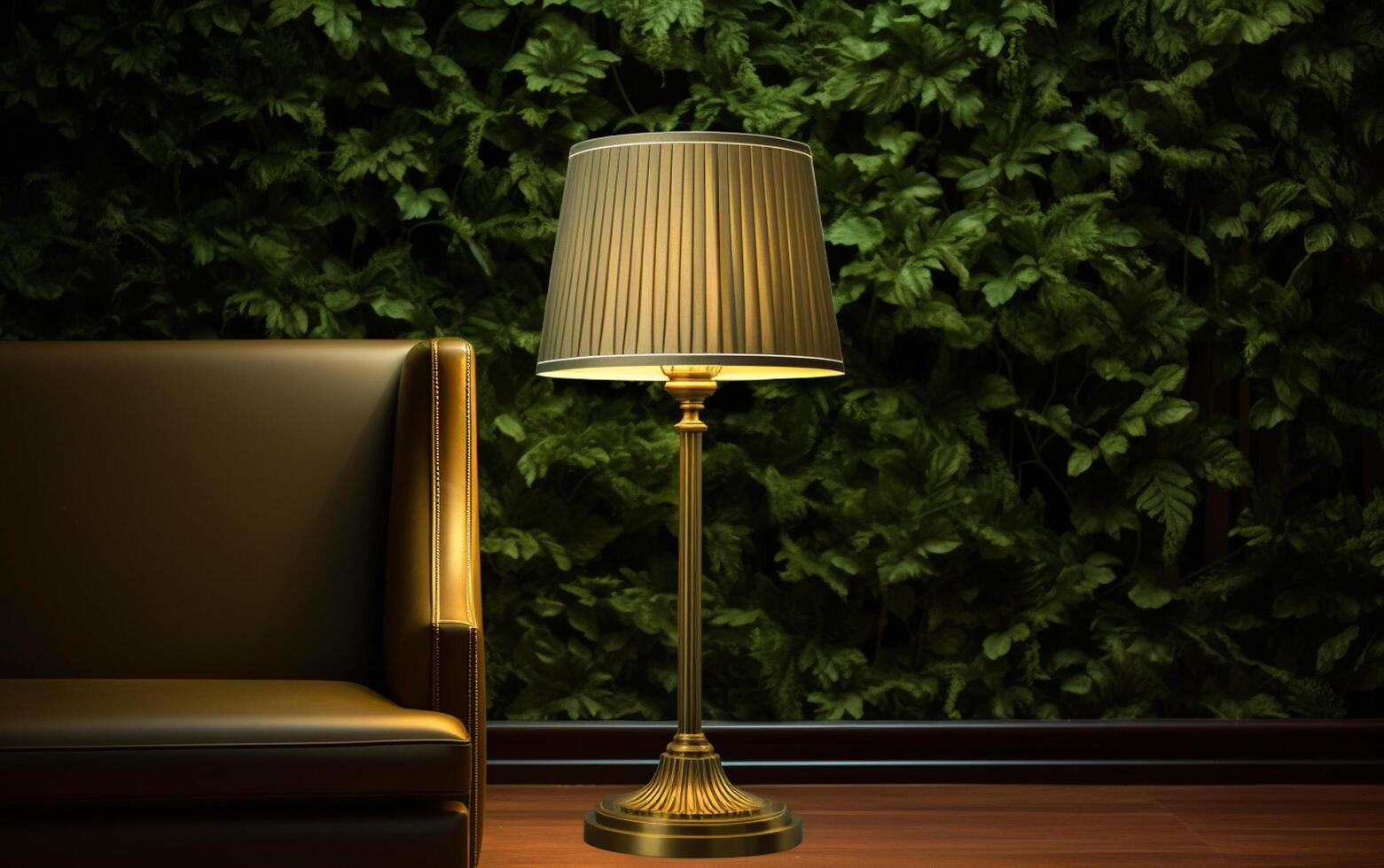 AI generated A lamp and a chair in a room with a lamp on the wall photo