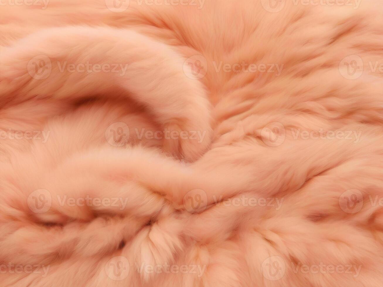 AI generated Peach color fluffy fur fabric background. Fashion color trends , female blog backdrop for text design. Fluffy fake textile fur photo