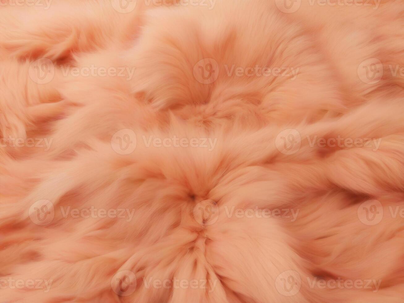 AI generated Peach color fluffy fur fabric background. Fashion color trends , female blog backdrop for text design. Fluffy fake textile fur photo