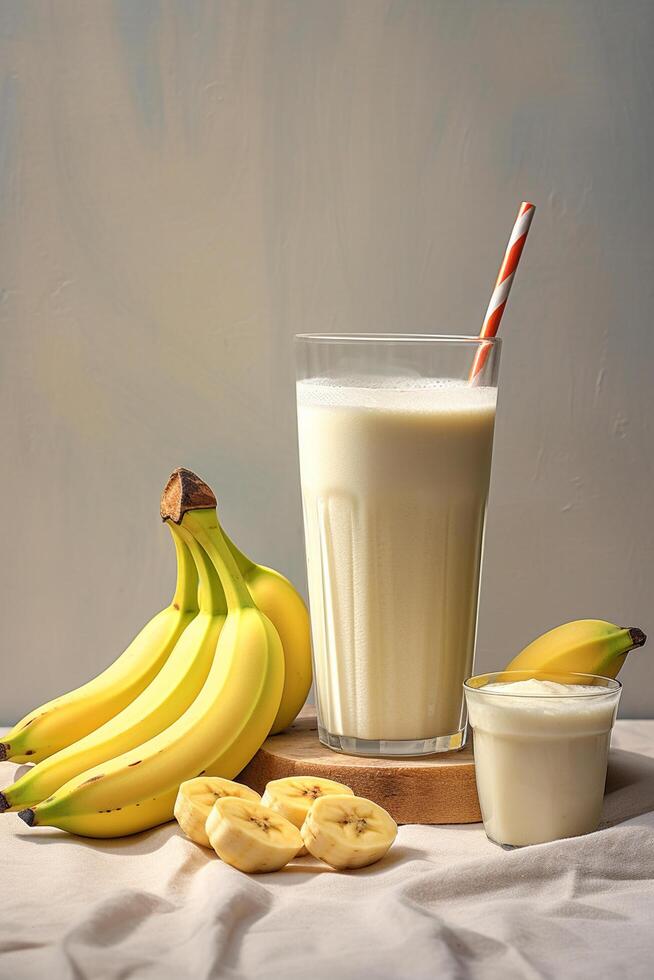 ai generado delicioso plátano Leche sacudir foto