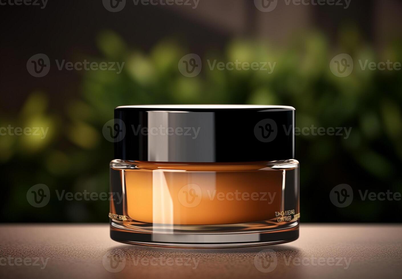 AI generated yellow cosmetic cream product on a table behind drak blur background photo