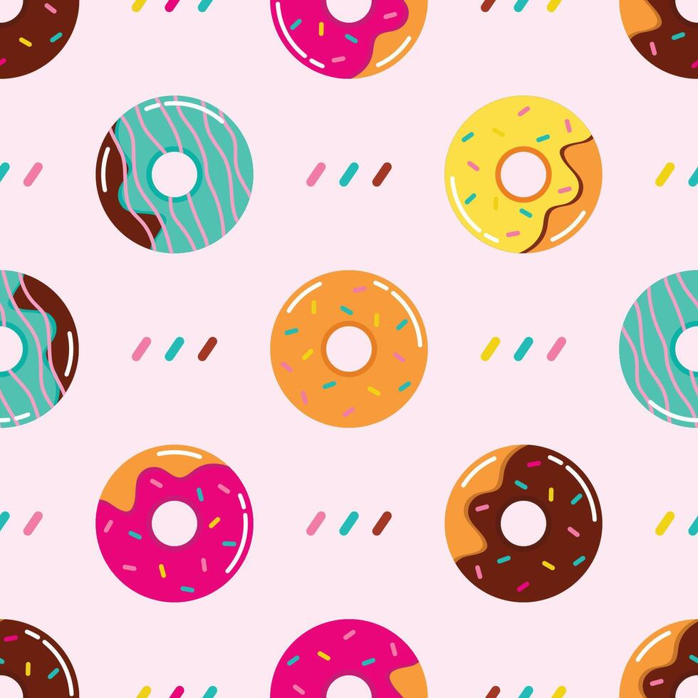 Seamless pattern of donuts with multicolored glaze vector