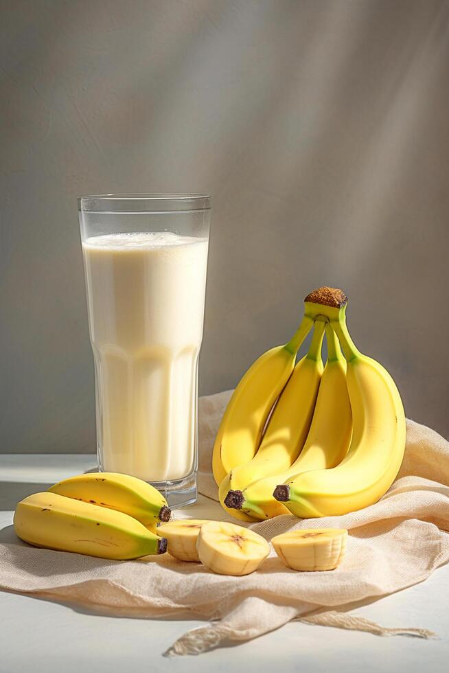 ai generado delicioso plátano Leche sacudir foto