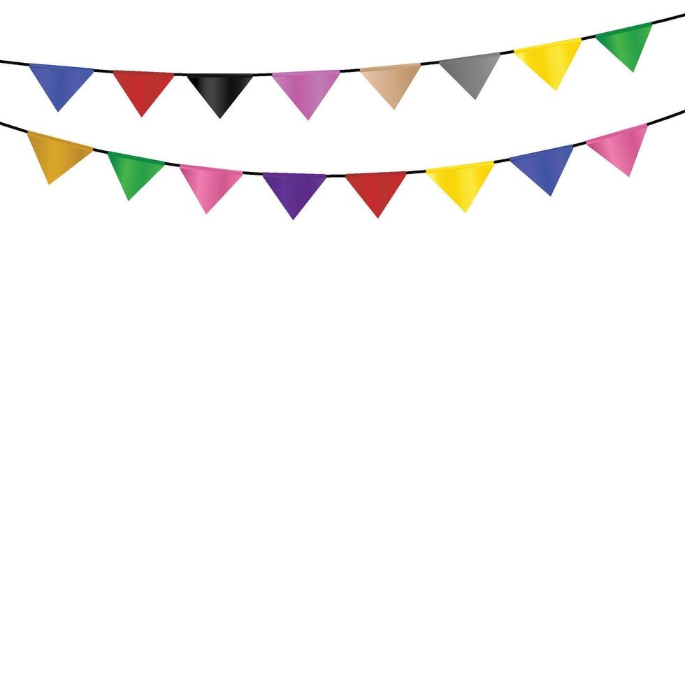 Colorful bunting flags isolated on white background, Party decoration, Colorful pennant flags for party decoration, carnival garland, birthday party decoration vector