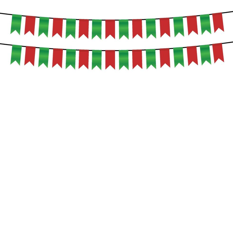 Garland of red, green flags, Vector illustration, Patriotic Celebration Background, Festive bunting flags, Holiday decorations, bunting decorations, pennant bunting banner flags