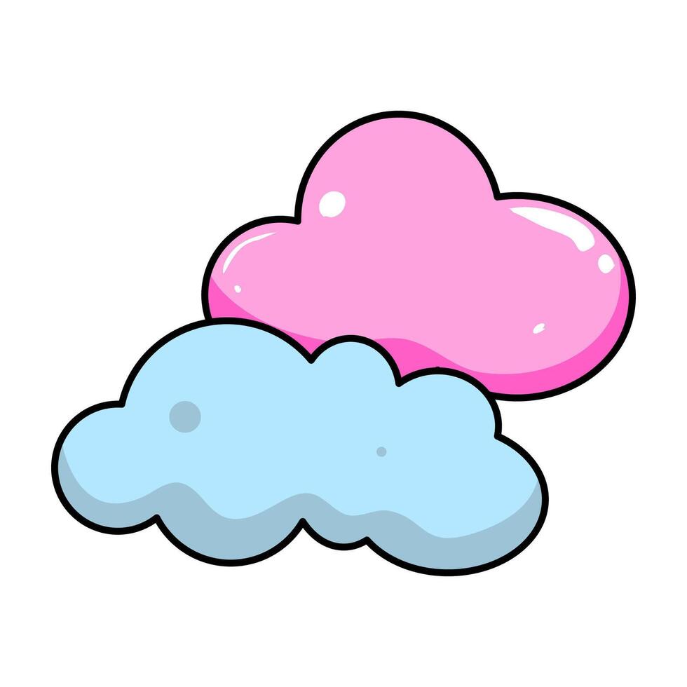 Cartoon blue and pink clouds on white background. vector