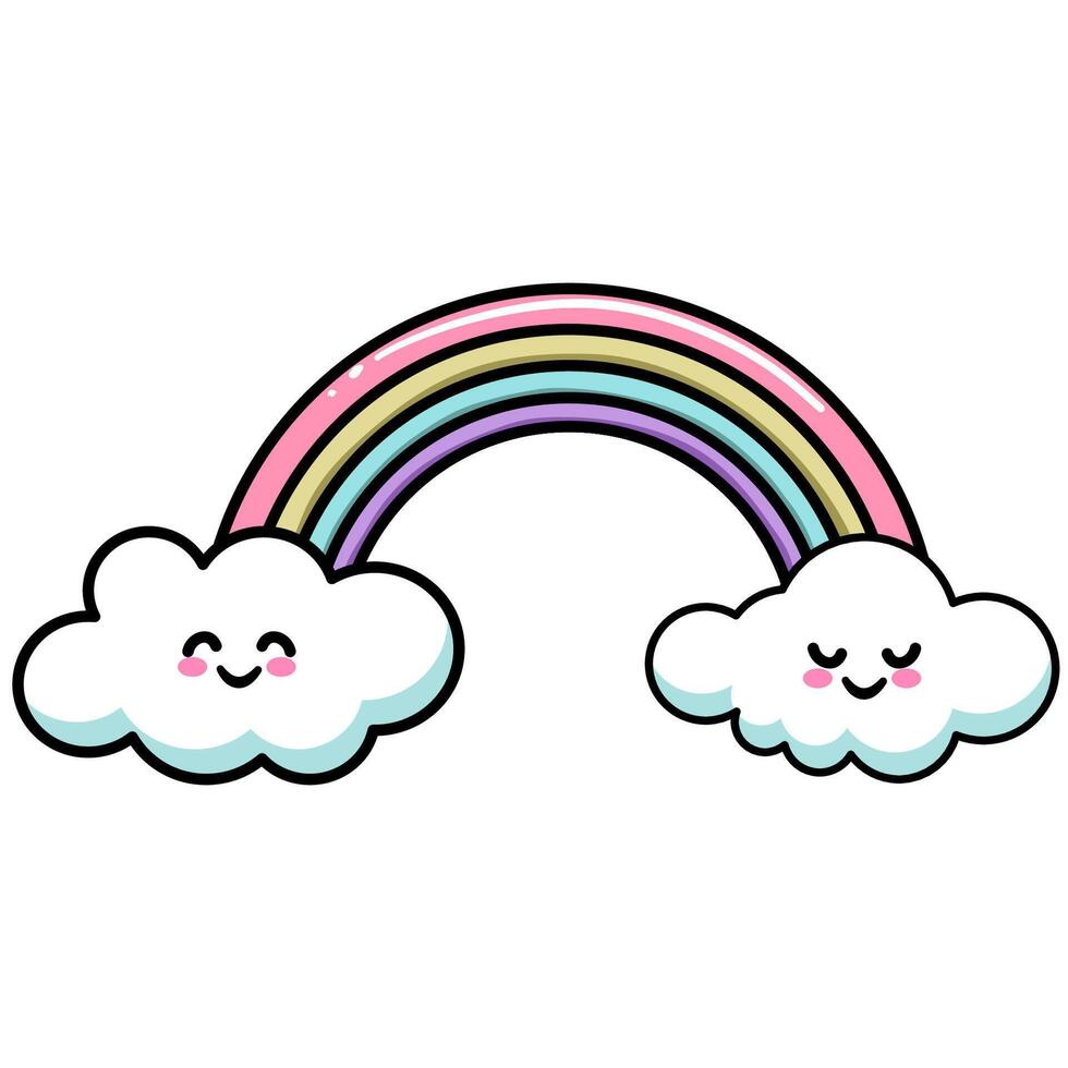 Cartoon clouds and rainbow, vector illustration on white background.