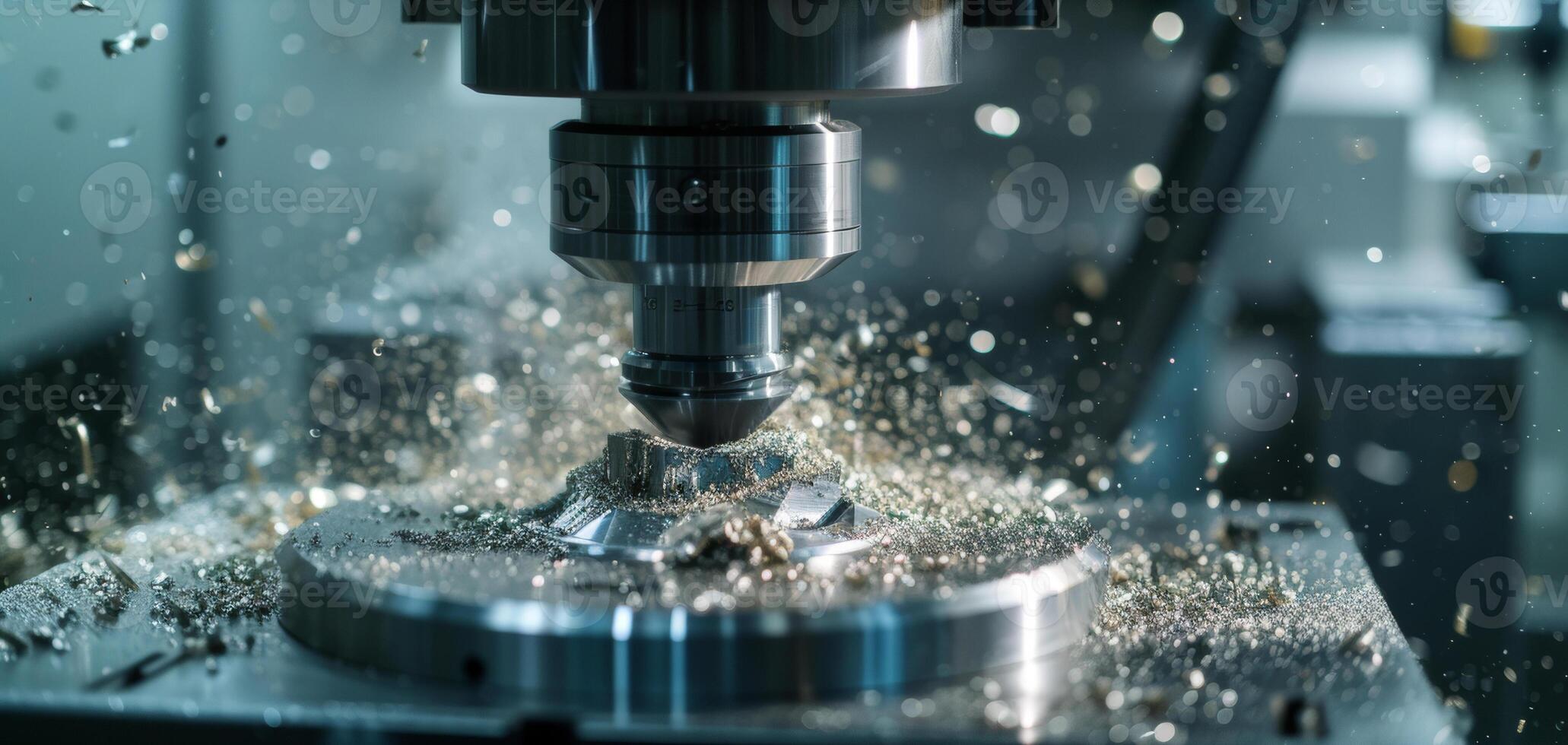 AI generated CNC Milling Machine Creating Intricate Metal Patterns with Shavings photo