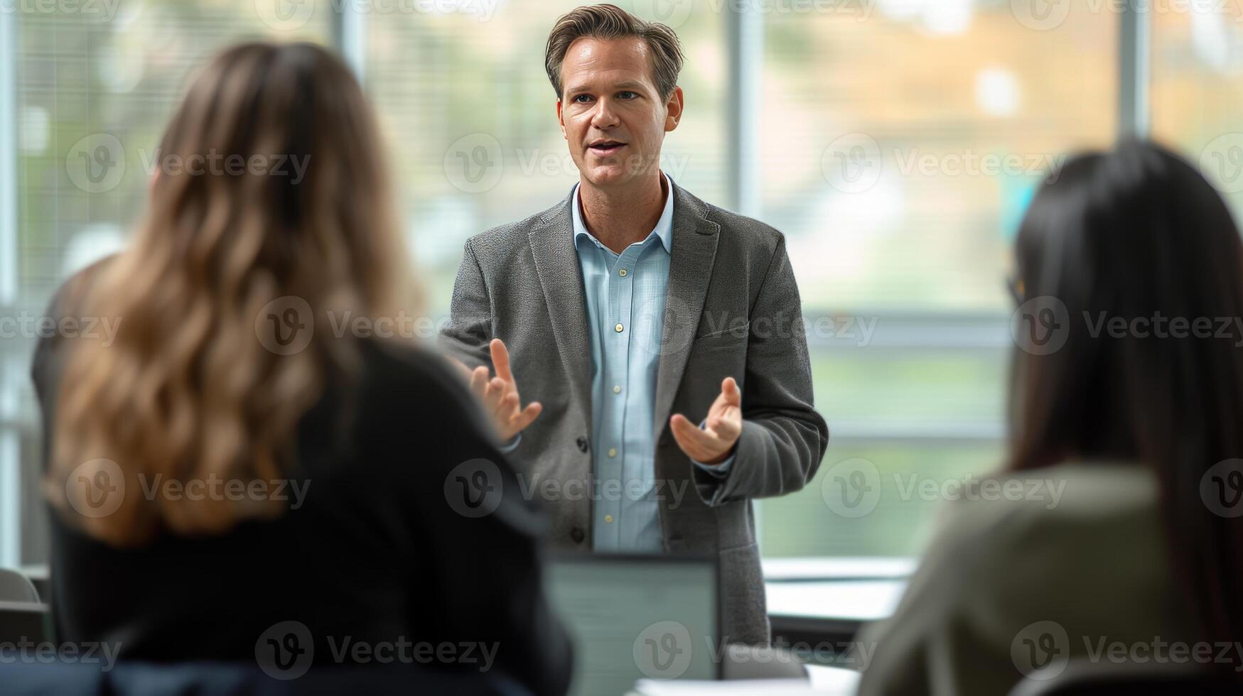 AI generated A financial advisor teaching students about money management and investment strategies. photo