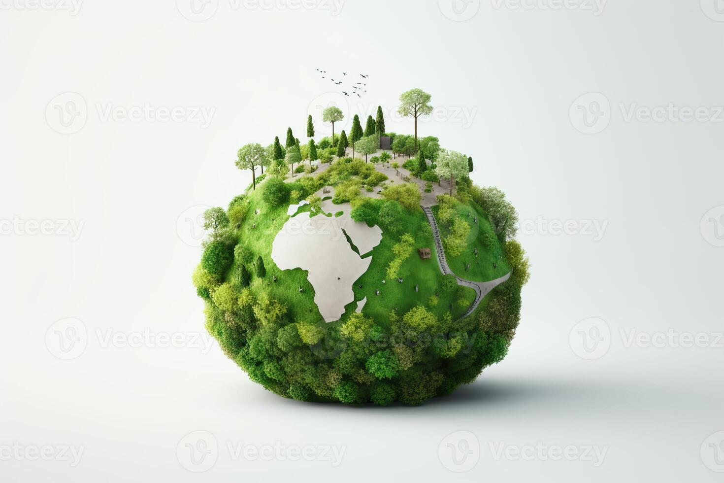 AI generated full body earth in cartoon style full studio center in white background, symbol of environmental photo