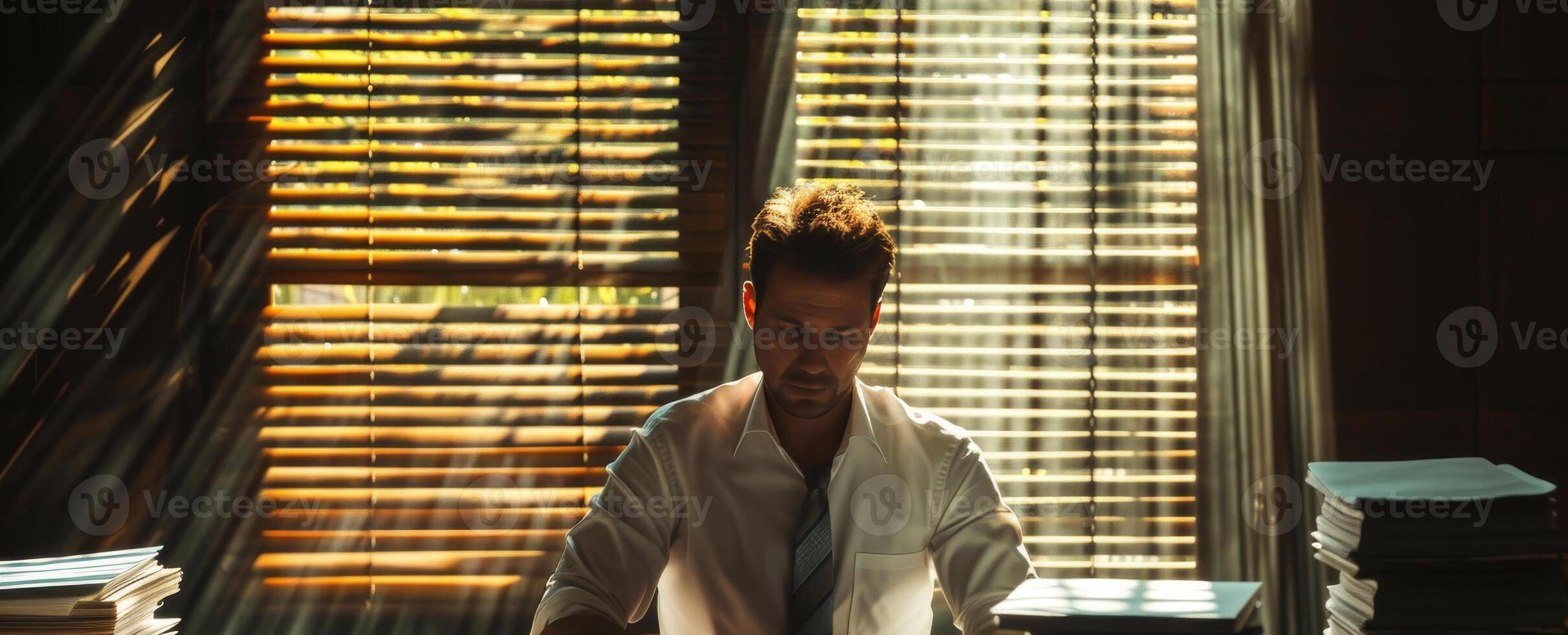 AI generated The contrast between light and dark in a businessman decision-making process photo