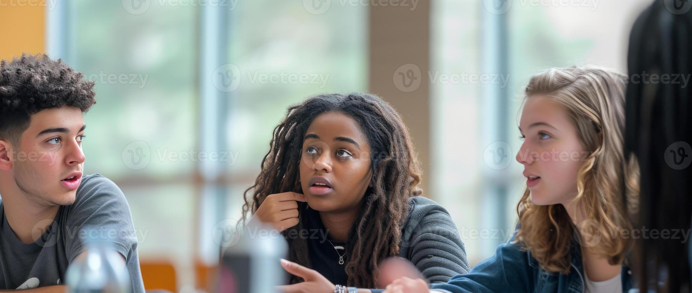 AI generated A group of students debating different topics expressing their opinions and arguments photo