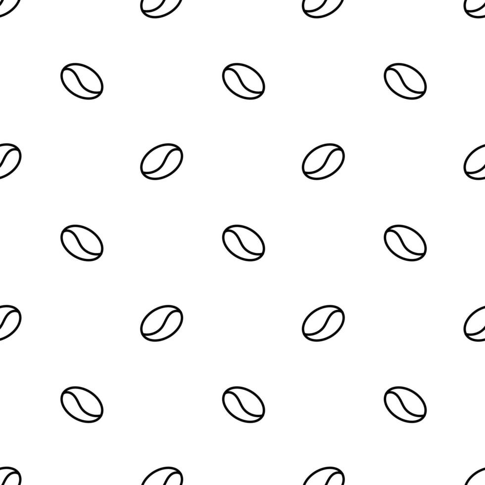 Seamless Coffee Bean Pattern in White Background. Morning Cafe Breakfast Print. Hand drawn. Monochrome black doodle sketch style. Vector flat illustration.
